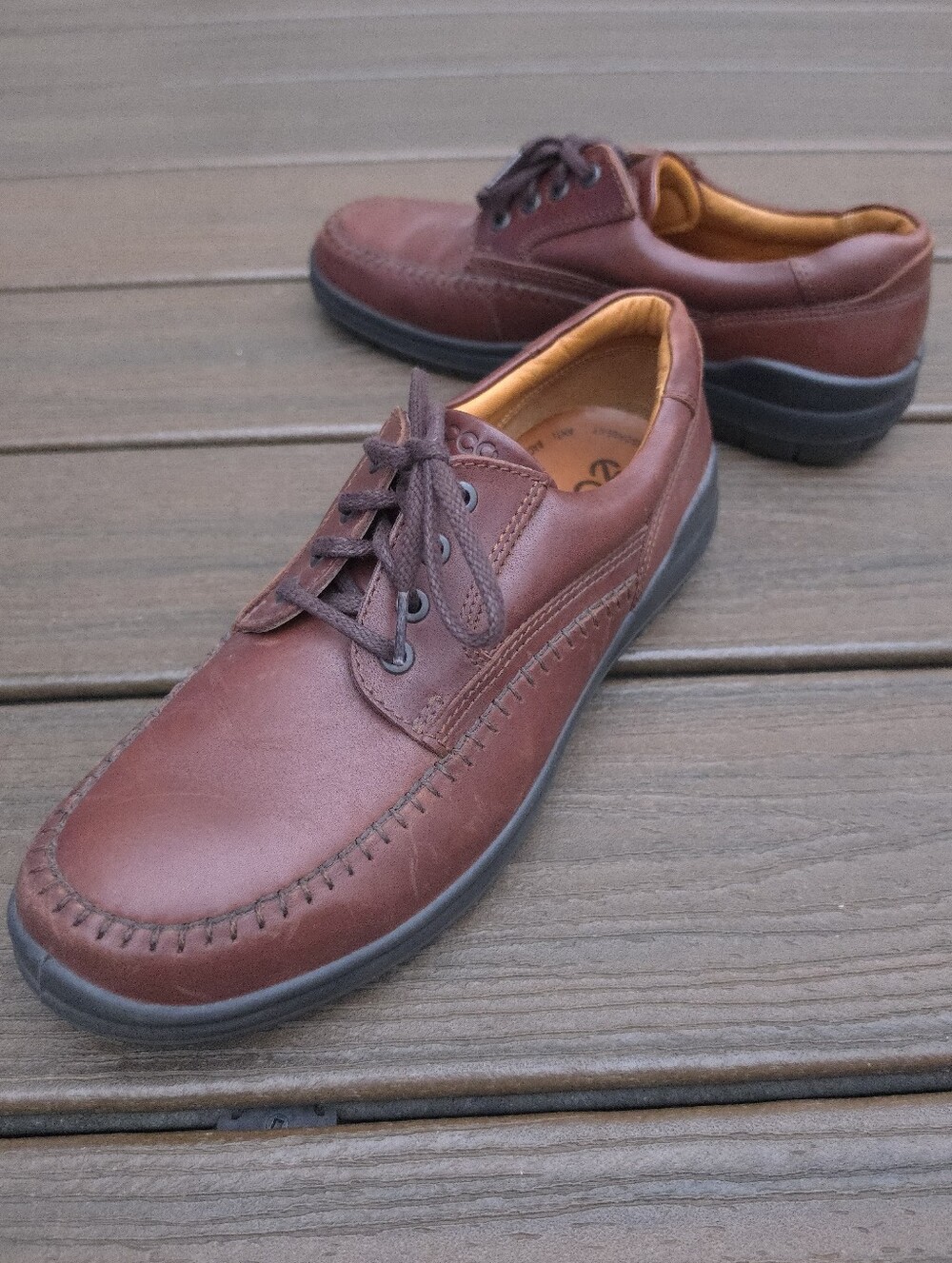 Ecco Seawalker Men's 43 US 9.5-10 Brown Leather Casual Oxford Lace Up Shoes